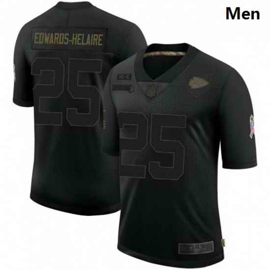Men Kansas City Chiefs 25 Clyde Edwards-Helaire 2020 Black Salute To Service Limited Jersey